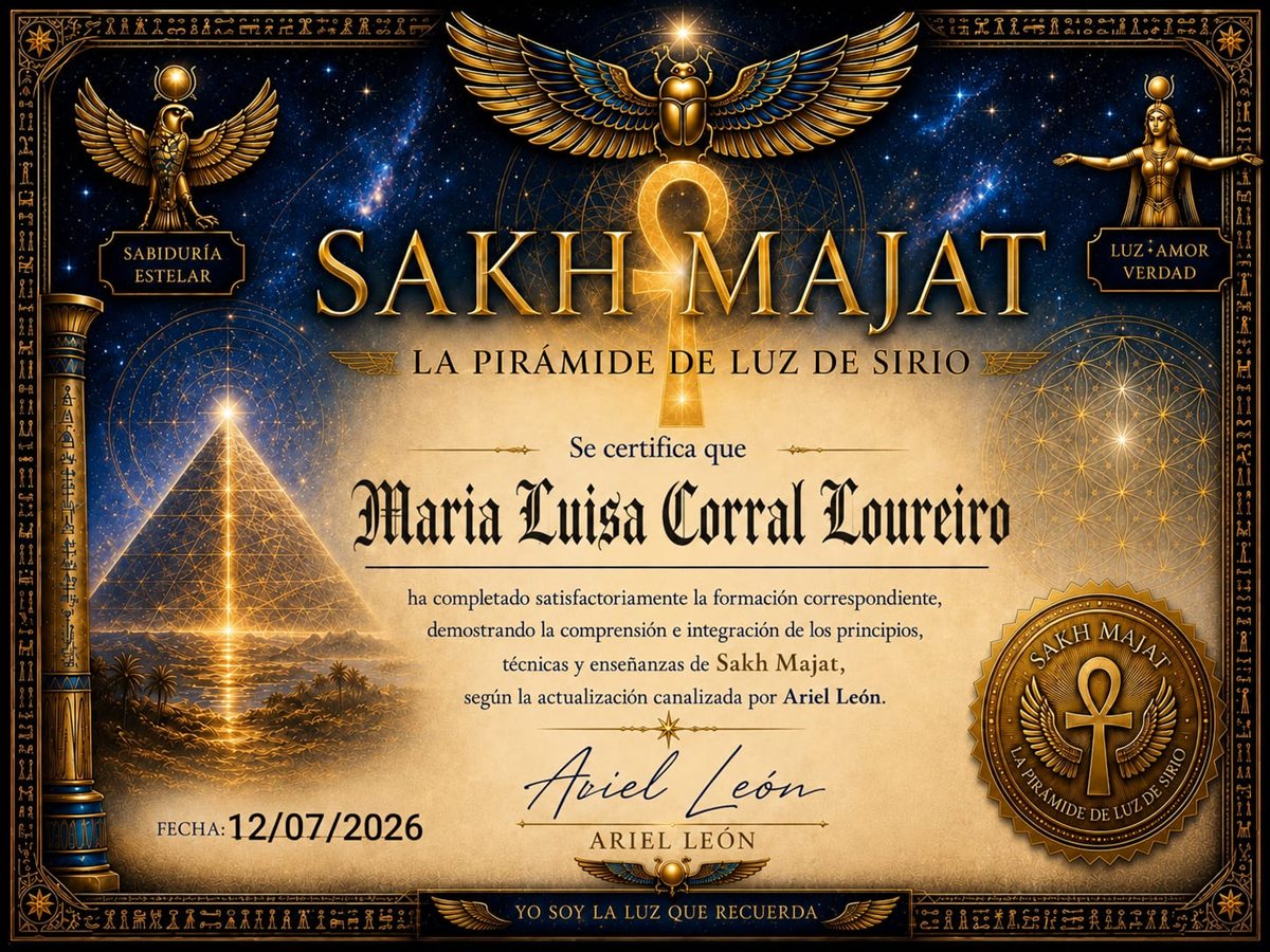 Certificado de formación en Sakh Majat de Luisa Corral, emitido por Ariel León con fecha 12/07/2026